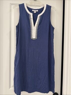 Tommy Bahama Sleeveless Indigo Shift Dress with White Trim